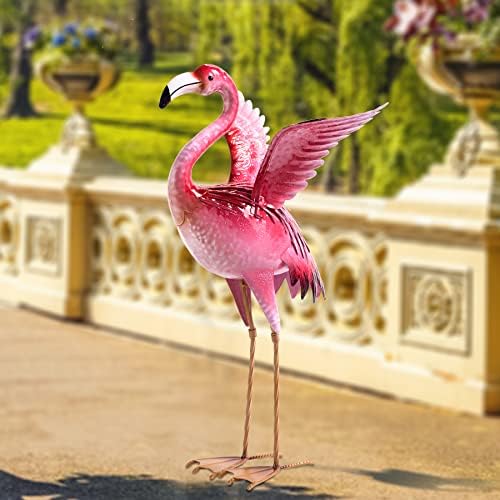 Статуи и Скулптури Фламинго в градината Natelf, Улично Метално Изкуство за Птичи Двор, Украшение от Розово Фламинго в Тревата на двора, Орнаменти, Веранда към задния д?