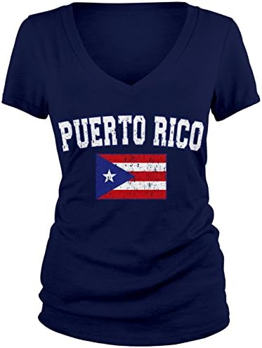 Тениска с V-образно деколте Amdesco Junior с флага Пуерто Рико и Потертым флага Борикуа