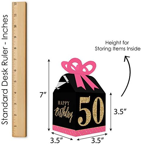 Луксозен точка за щастие на 50-ия рожден ден - Розови, Черни и Златни Квадратни Подаръчни кутии за подаръци, Кутии