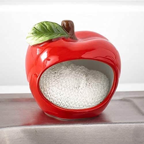 Притежателят на гъба за миене на съдове Red Apple Scrubby от Home Essentials & Beyond Кухня Sponge Caddy е оборудван с найлонови