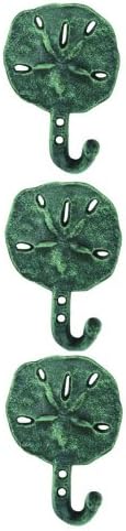 Стенен Куки-Закачалки Sand Dollar Shell От Чугун с Антични Зелени куполи зелен меден окис - Комплект от 3