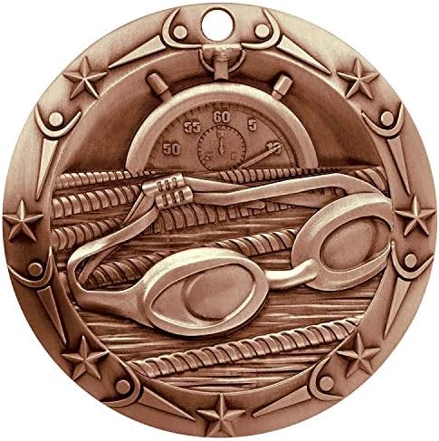 Медал на световно по плуване Decade Награди с надпис - Медальон за плуване ширина 3 инча, с панделка V-образен силует Звездно-шарени американския флаг - Регулиране на мо?