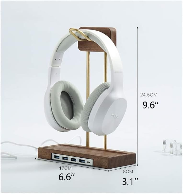 Поставка за слушалки ANIIC, Дървена поставка за слушалки, Месинг Творчески скоба за рафтове за слушалки от черен орех,