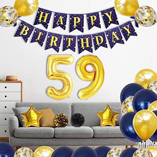 Украса за парти на 59-ия рожден ден yujiaonly - Златни Банер честит Рожден Ден, балони с 59-ти номер, Колан честит