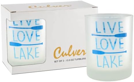 Двойна матирана старомодни чаши Culver Live Love Lake с декор във формата на чаша, 13,5 грама, Подаръчен комплект