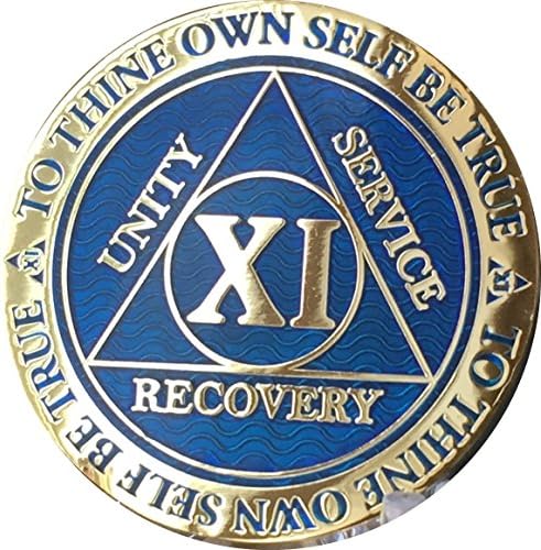 11-Годишният Медальон АА Рефлекторните Сини Златни Плочи Чип Трезвост XI