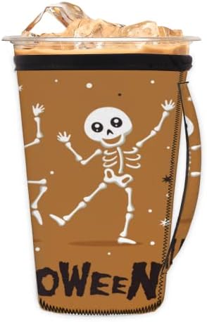 За многократна употреба ръкав за кафе с лед на Хелоуин парти с Анимационни Герой-виртуален скелет, с дръжка, Неопреновый Ръкав за Напитки, кафе лате, Чай, Напитки, Би