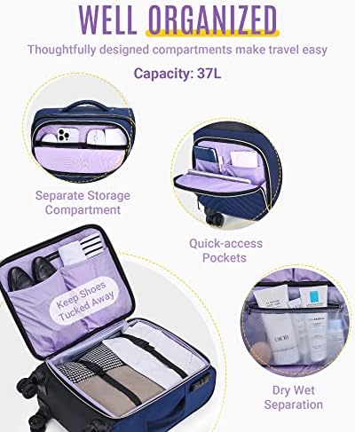 ЛЕКА ръчния багаж за полети, Одобрен от Авиокомпанията, Куфар Softside на Въртящи се колела, 20 Инча, Малка Лека