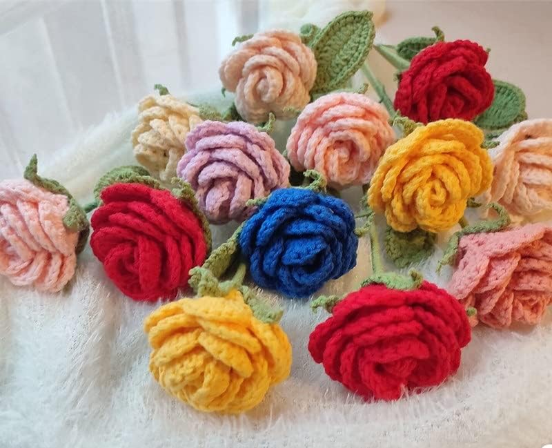 DANN 10шт Готова Прежда Рози от Изкуствени Цветя са Ръчно Плетени на една Кука Декоративни Сватбени Влюбен