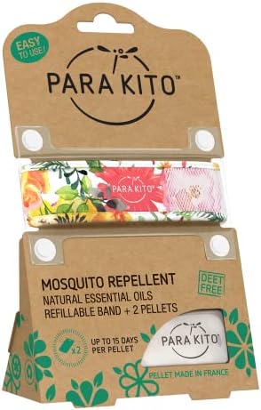 Гривна против комари PARA'KITO с Репеллентом от насекоми и насекоми - Водоустойчив Гривна, за да отблъскват вредители на открито с натурални Етерични масла (цветен)