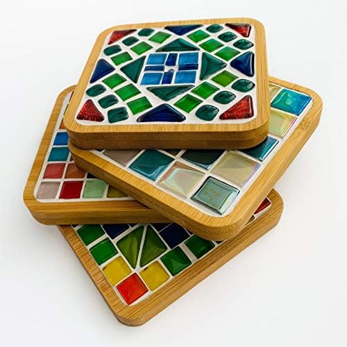Lio's Art | Мозаечни влакчета ръчен труд за напитки | Идеален подарък за празници и Коледа | Комплект от 4 Уникални цветни квадратни предмети с 3.5 X 3,5 | са Подходящи за всич