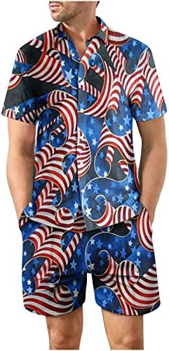 RbCulf Мъжки Хавайска Риза с къси Панталони Плажен Комплект от 2 теми, Празничен Костюм на Деня на Независимостта, Блуза С Къс