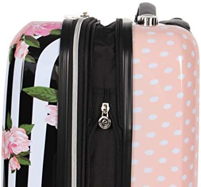 Дизайнерски ръчния багаж Betsey Johnson размер 20 инча с разширение (ABS + PC) - Лек, Здрав куфар с 8 въртящи се колела за