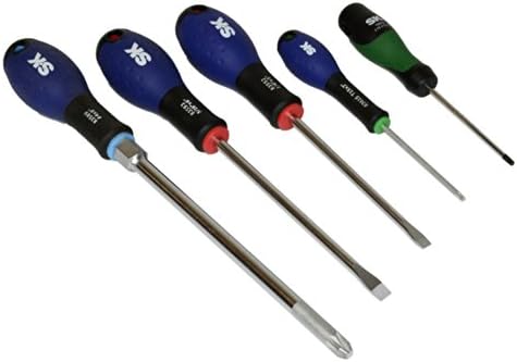 S-K Tools 5 бр. Комплект експлоатирани, плоски и крестообразных отвертки SureGrip Round Keystone