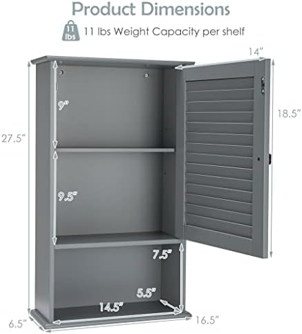 CXDTBH Стенен шкаф за съхранение в Банята с Една Като и регулируеми по височина рафта Сив цвят