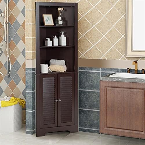 Ъглов гардероб за съхранение в банята от орехово дърво, отделно Стоящ, Висок, регулируема шкаф за баня с 3 рафтове (Цвят: A,