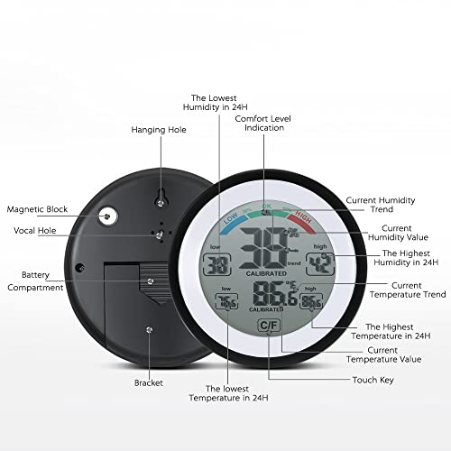 QUUL Цифров Термометър, Влагомер за Измерване Влажността на Температурата Максимална Минимална Стойност на Trend Дисплей Влага