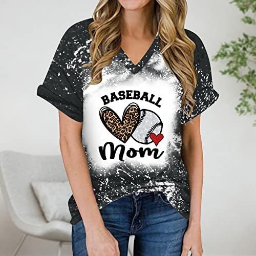 Бейзболна Бяла Тениска Мама, Дамски Летни Блузи С V-образно деколте, Къс Ръкав, Леопардовая Тениска с Принтом,