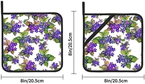 Лилаво Набор от прихваток с лилави цветя и зелени листа, топлоустойчива нескользящие стойка за фурната с джобове за