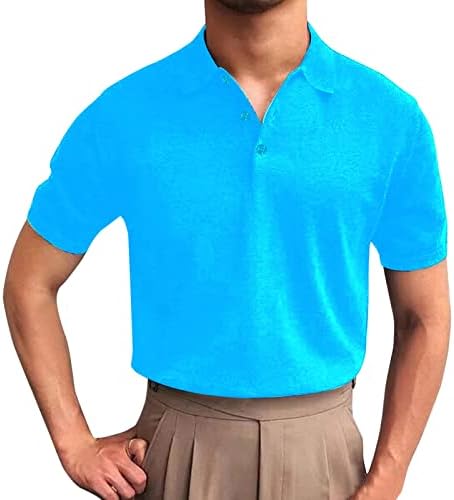 Bmisegm Летни Ризи за Мъже, Мъжки Памучен Риза, Ежедневна Мода Однотонная Риза с Къси Ръкави И Ревери, Дълги Ризи
