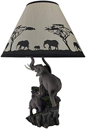 Скульптурная Настолна лампа Zeckos Elephants on Expedition с Декоративен Абажуром
