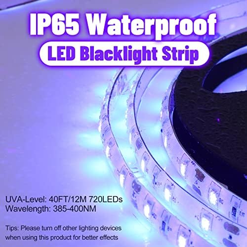 ISUERFY Водоустойчива IP65 led Комплект черни светлинни ленти 40 фута/12 м 720 led, 12 В Гъвкави Тела Blacklight, Led