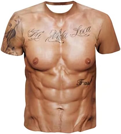 Sasens Мода Мъжка тениска с къс ръкав и 3D Принтом мускулите, Ежедневни Мъжки тениски с забавни Шарени, Тениска с Къс ръкав