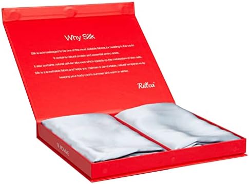 Калъфка Rillza от чиста коприна Тутового цвят, 2 опаковки, Тайната светкавица (светло-синя, стандартна 20 x 26, 2 бр), Против бръчки, акне, мека, гладка, Подарък кутия премиум