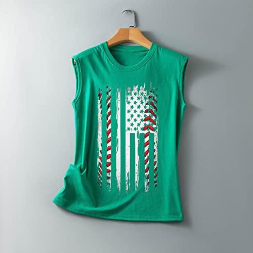 Лаймово-Зелени Дамски Блузи Без ръкав, Ризи с кръгло деколте и принтом Американската Звезда, Майк на Бретелях, Лятото,