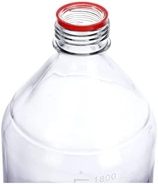 Пастеин 2000 мл (2 литра), Градуированная Кръгла Стъклена бутилка за съхранение на реактиви с Червена Винт на капака GL45