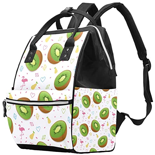 Чанта за Памперси Раница, Летни Плодове Киви Фламинго Круша Преносим Светла Капацитет Пътна Чанта за Памперси