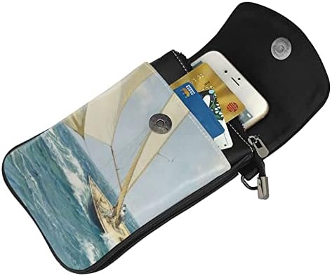 Малка Чанта за мобилен телефон ODMP Boat Ship Landscape с Отделения за кредитни карти, Чанта за мобилен телефон