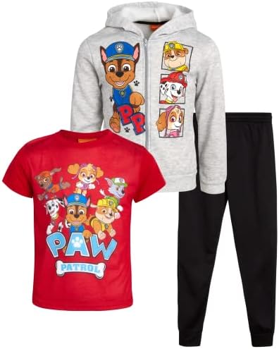 Комплект спортни костюми за момчета Nickelodeon от 3 теми - панталони за джогинг, hoody с качулка с цип и тениска (от 2 до 7 години)