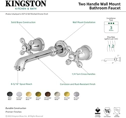 Смесител за вана Kingston Brass KS7120AX в английски стил Кънтри, Матово-Черен, 13 x 10,5 x 4,75
