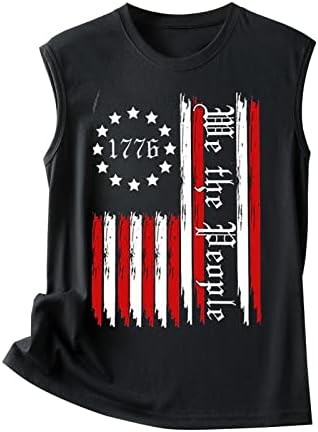 We The People Върхове с Флага на сащ, Дамски Тениски на 4 юли, Без Ръкави, САЩ, Графични Патриотични Тениски,