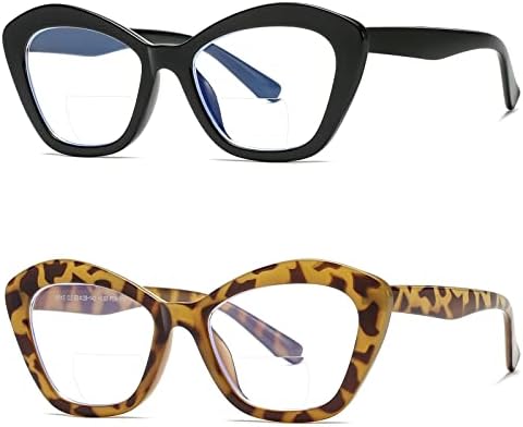 Дамски Бифокални Очила за четене LKEYE, Дизайнерски рамки Котешко око Оверсайз, 2 опаковки 3,00 + Бежово Правоъгълни Слънчеви