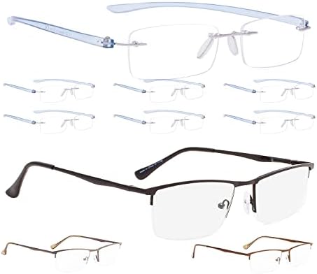 LUR 7 опаковки очила за четене без рамки + 3 опаковки очила за четене в полукръгла рамка (общо 10 двойки ридеров +