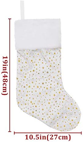 Коледни чорапи LimBridge, 6 опаковки, 18 инча, с блестящ принтом под формата на златни Звезди и плюшени белезници, Класически Декорации за отглеждане за цялото семейство,