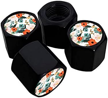 4 Опаковки Алуминиеви Капачки за Състав автомобила Автомобилни Гуми Оранжеви Цветя, Шапки за Състав на Вентила Гуми