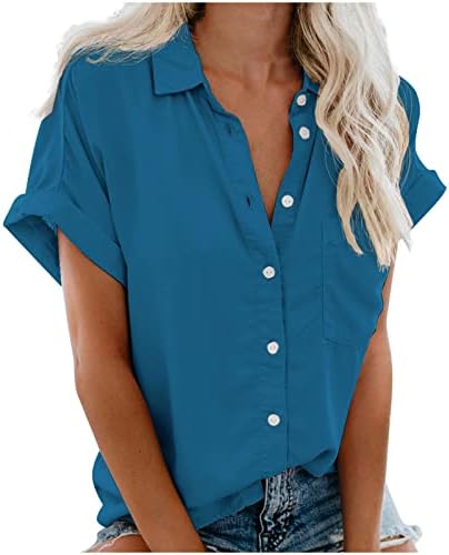 Тениска за момичета Есен-Лятото с Къс ръкав 2023, Поло Копчета, Основна Блуза Свободно Намаляване на