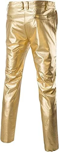 ZEROYAA Мъжки Костюмные Панталони за Нощен Клуб със Златен Металликом / Панталони с Прав Штанинами
