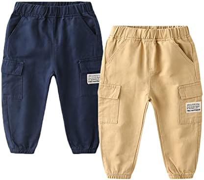 Feidoog/Спортни Панталони за малки Момчета от 2 теми, Обикновена Памучни Панталони С Еластичен Ластик На Талията,