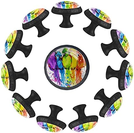 12 Броя Акварельных Разноцветни Стъклени Дръжки с участието на Папагал за чекмеджета Шкафа, 1,37x1,10 инча,