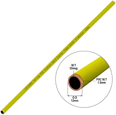 Тръба от твърди медни Visiaro жълт цвят с PVC покритие, 10 фута, Външен диаметър 12 мм, Дебелина на стената 22 мм, PVC покритие от 1,5 мм, Опаковка от 20