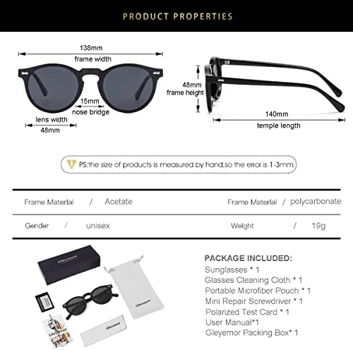 Gleyemor Реколта Поляризирани Слънчеви очила за мъже, Кръгли Слънчеви Очила С Защита UV400, Ретро Ацетатная