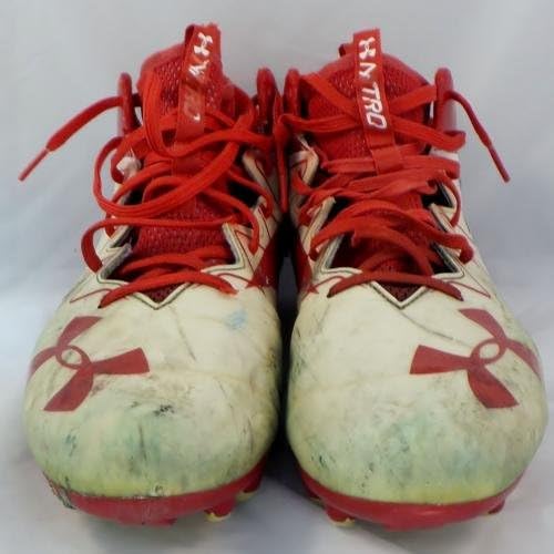 Райън Грифин Хюстън Texans С автограф В играта на Under Armour , Износени Обувки Червено - Използваните обувки с автограф в играта NFL