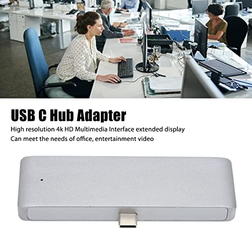 plplaaoo C USB Концентратор, USB Hub, USB Адаптер, USB C Hub Адаптер богат на функции 3.5 мм USB PD HD, 4K Type-C Hub Адаптер за S9 Plus S9 Note 9 Note 8 Сив