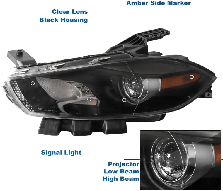 Проектор ZMAUTOPARTS Черни фарове налобные светлини с 6 бели led светлини DRL за Dodge Dart 2013-