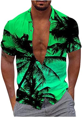Мъжки Хавайски Ризи 2023, Лятна Риза Aloha с Къс Ръкав, Мъжки Ежедневни Риза с Копчета, Тропически Хавайски Плажна