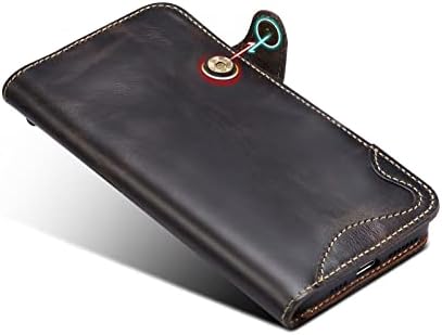 Чанта-портфейл KOEOK за iPhone 14 Plus, Ретро Флип калъф от Естествена кожа с Отделения за карти, Каишка за Китката,